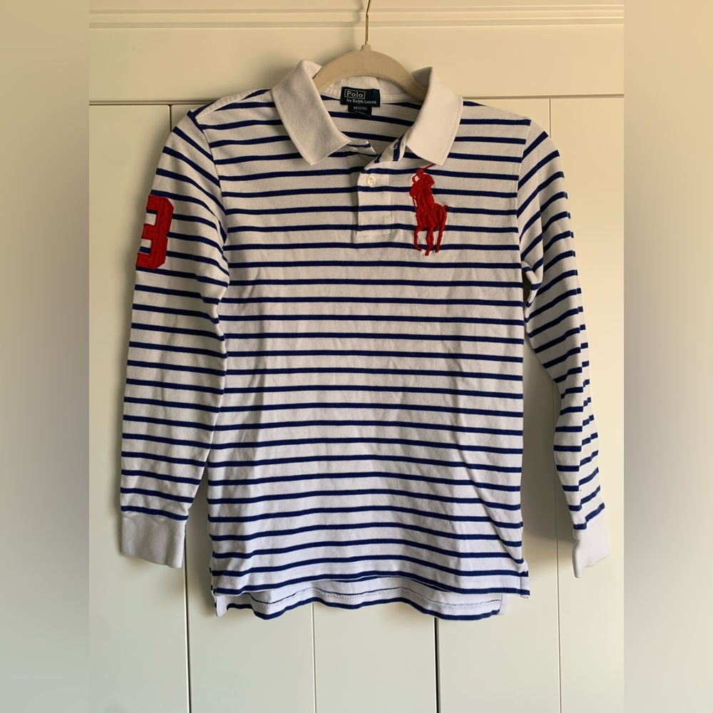 Vintage Polo By Ralph Lauren‎ Boys Striped Polo Big Logo Size M (12/14)